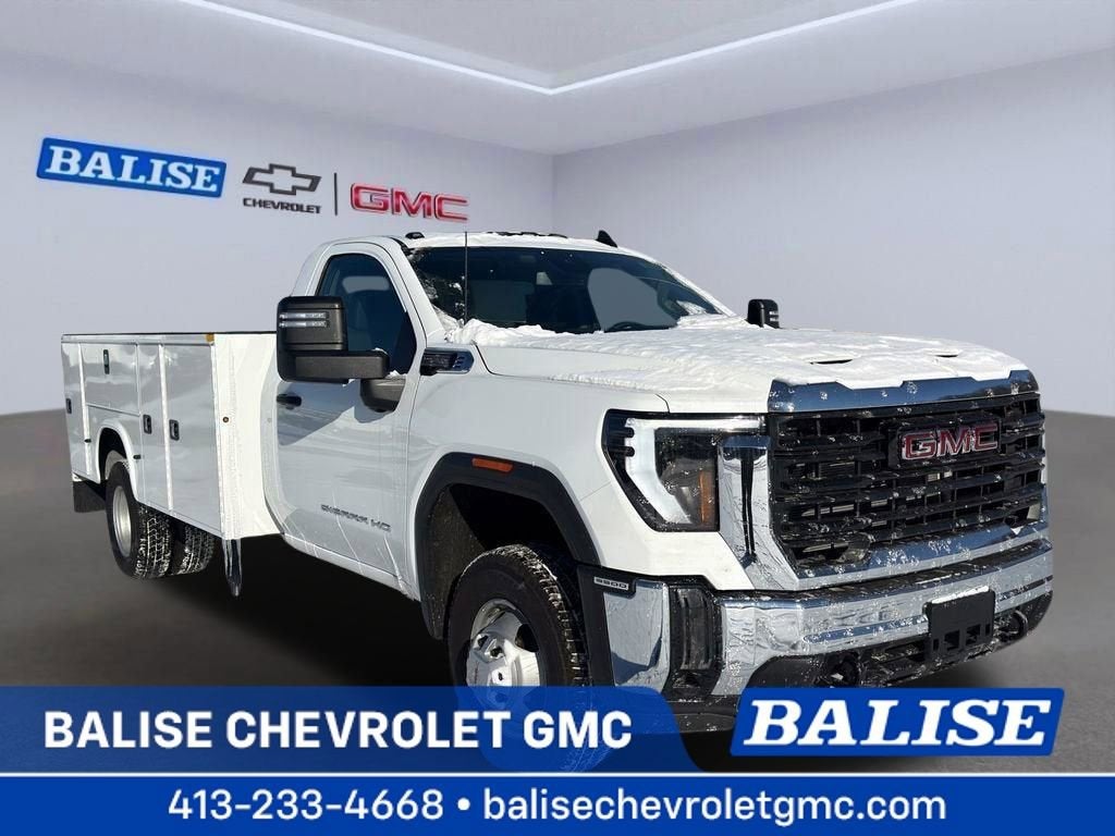 2025 GMC Sierra 3500 HD Chassis Cab Pro in Summit White — front three-quarter view